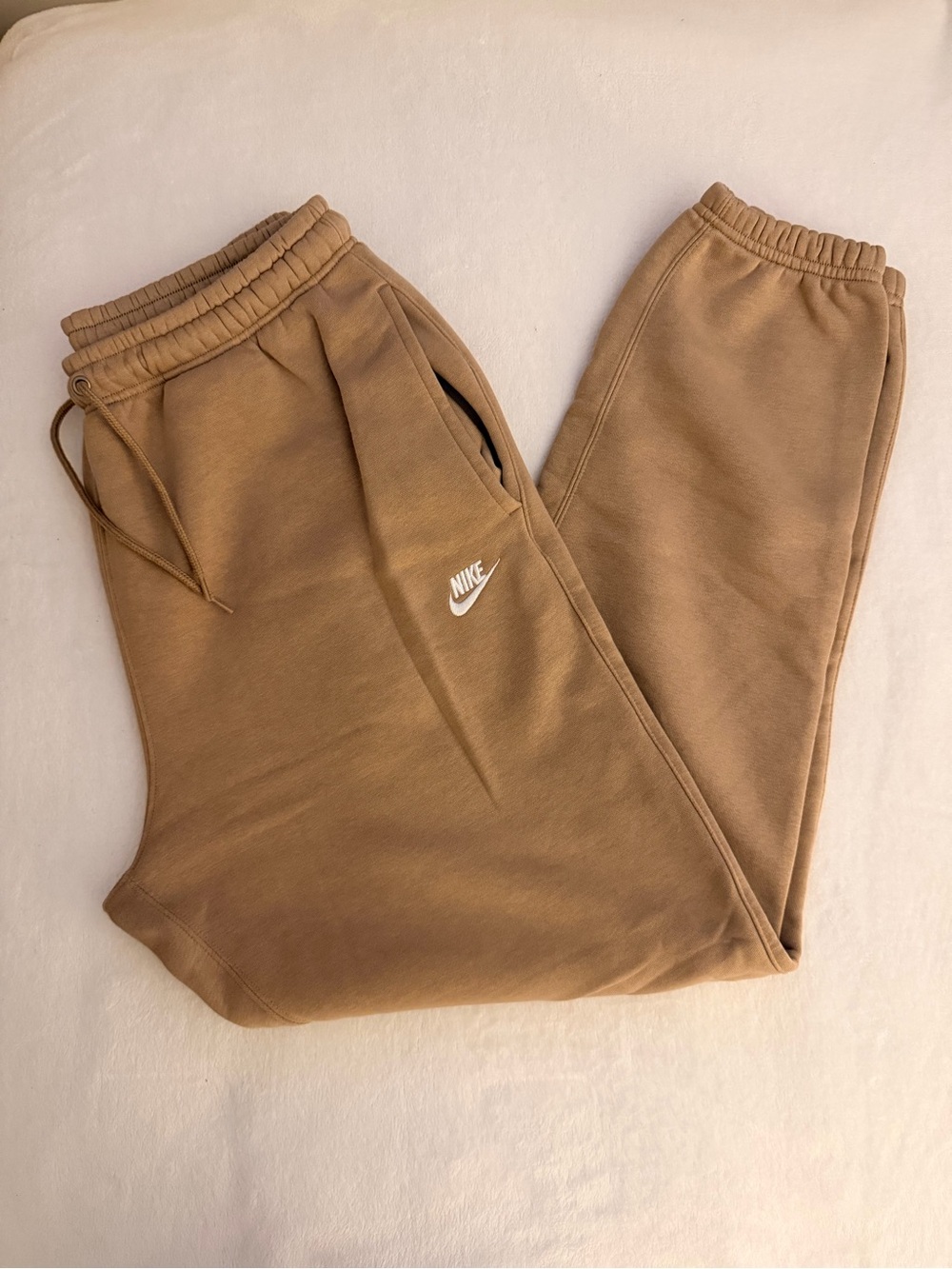 Nike Men's Tan Fleece Joggers with White Swoosh